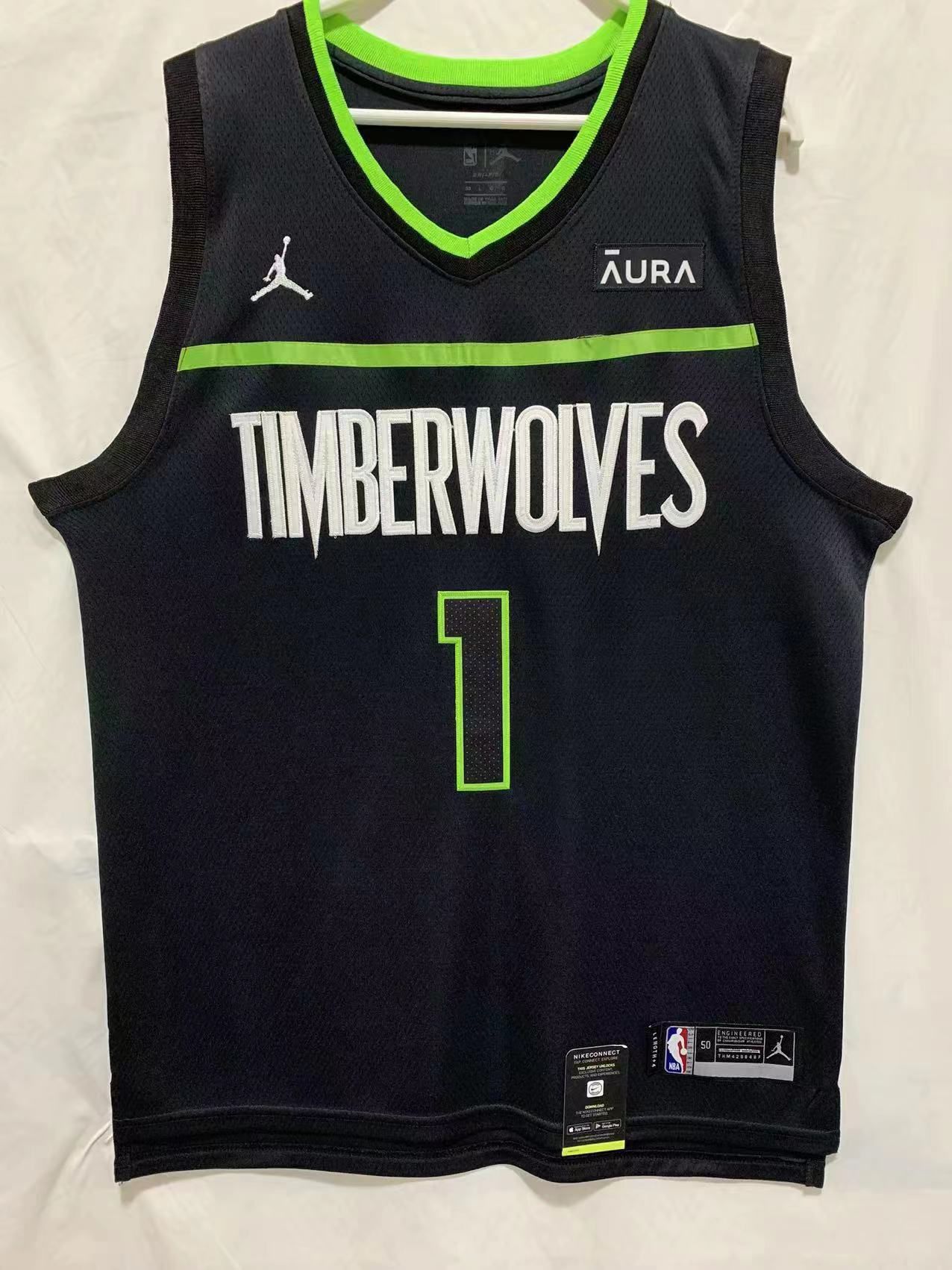 Men Minnesota Timberwolves 1 Edwards Black Game 22-23 NBA Jersey